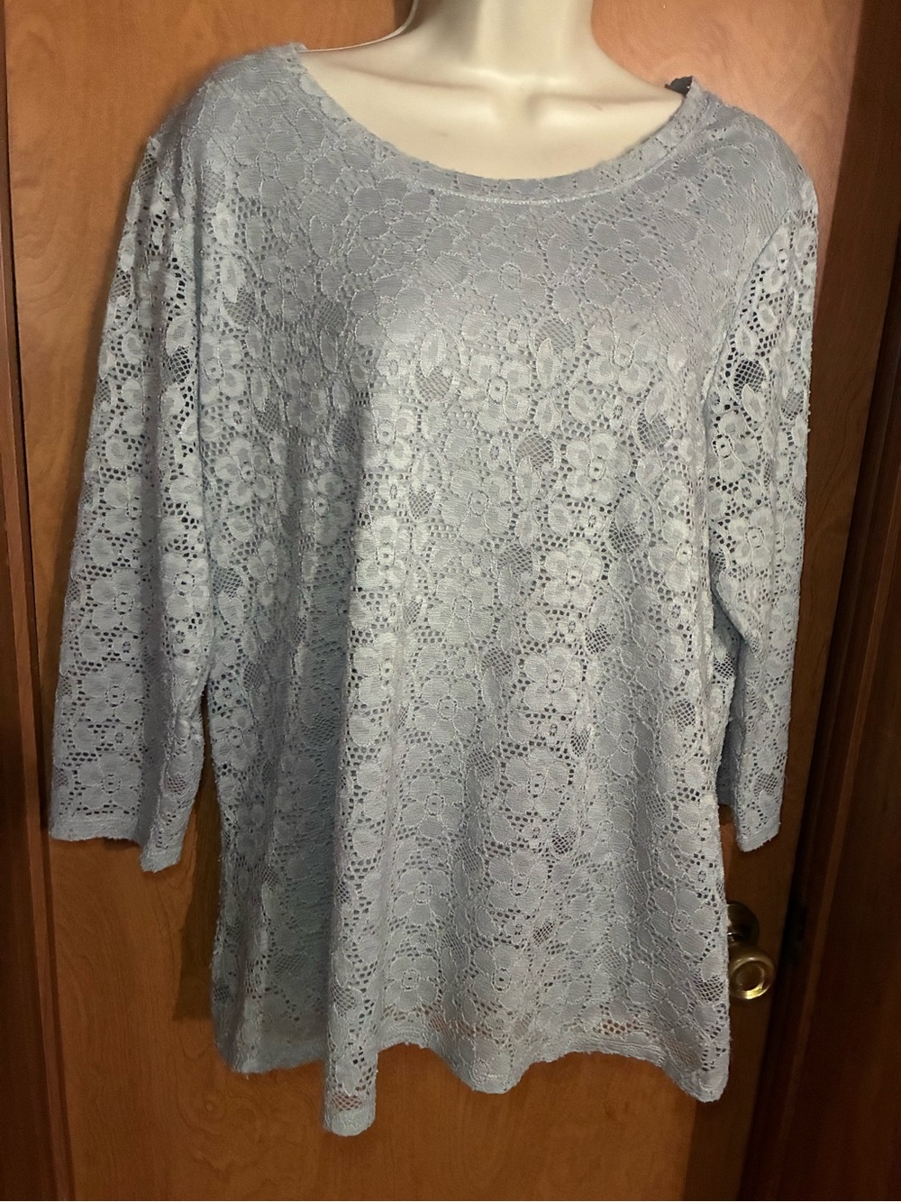 Lace Overlay Scoop Neck Women's Top in Grey